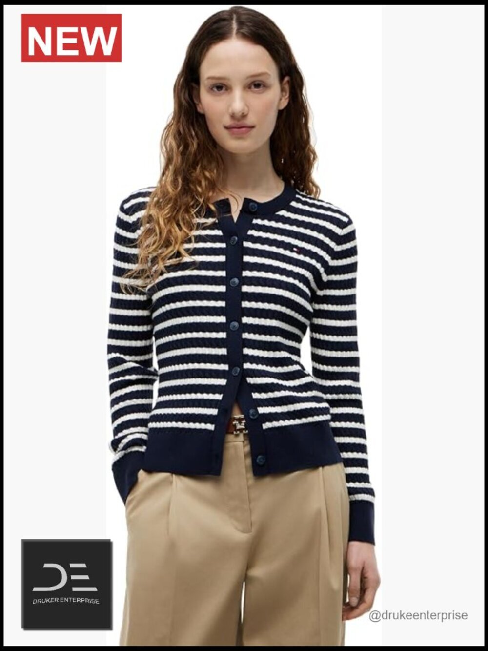 Cotton Cable Knit Crew Neck Cardigan Long Sleeve Button Down Sweater